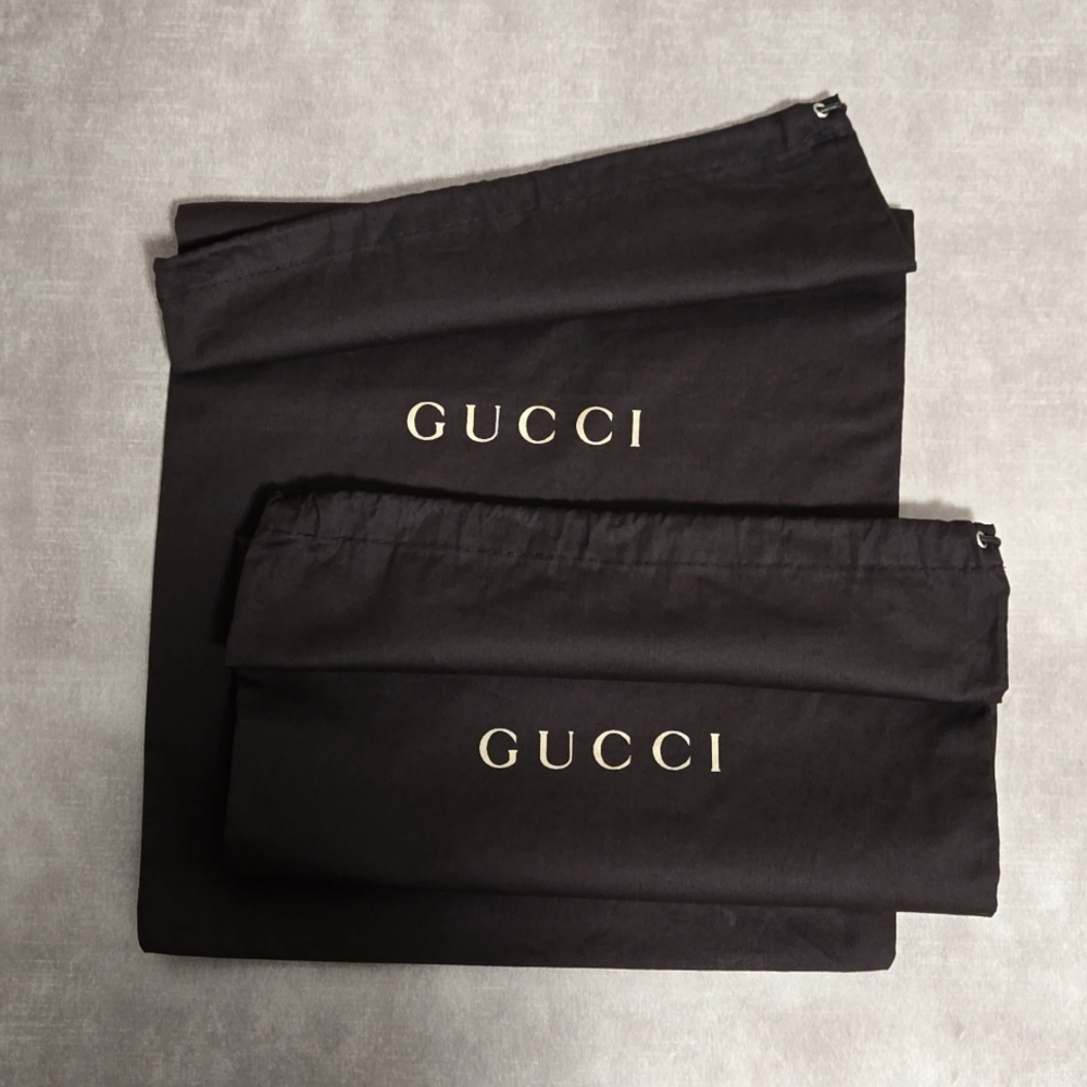 Gucci dustbags (2), 100% cotton, brown, 12"×18", unused
